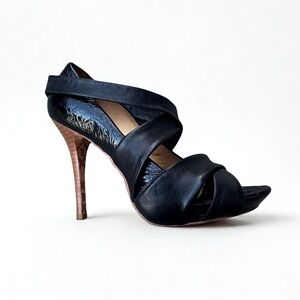 L.A.M.B. Black Leather Platform Stiletto Heels Size 7.5